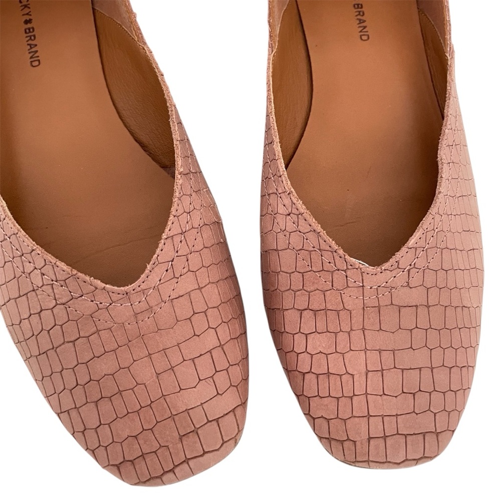 Lucky Brand Leather Alba Ballet Flats Croco Dusky Pink Career Casual Size 10